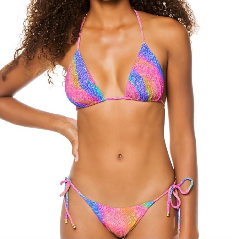 Vix Glittered Printed Rainbow Triangle Bikini Top